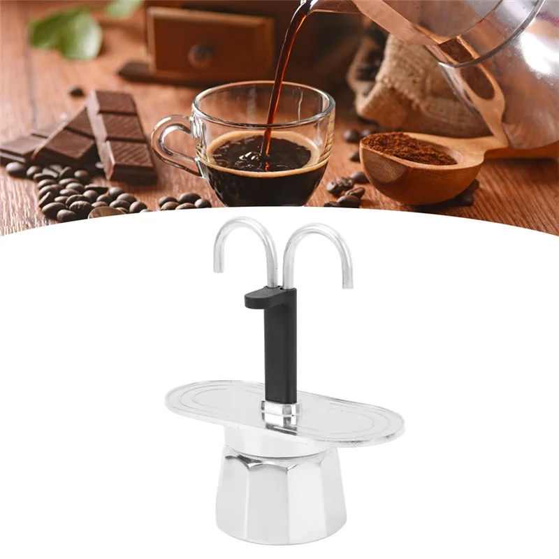 A52Z Top 2 Cup Coffee Maker, 100Ml Mini Coffee Pot Double-Head Aluminum Stovetop Espresso Maker For Home Cafe Office Use