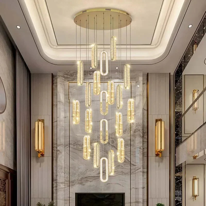 Luxury Crystal Led Pendant Lights Villa Stairs Living Room Lighting Decor Chandelier Indoor Hotel Loft Hanging Lights Fixture