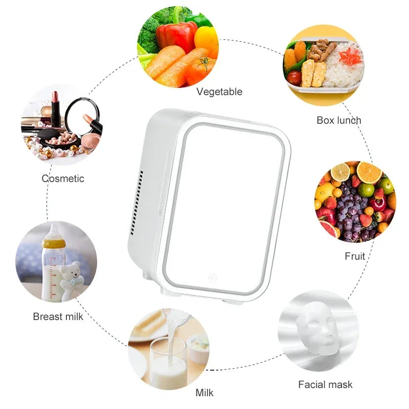 4L Mini Fridge Camping Cosmetics Portable Small Mirror Refrigerators for The Room Student Dormitory Makeup Home and Car Dual-use