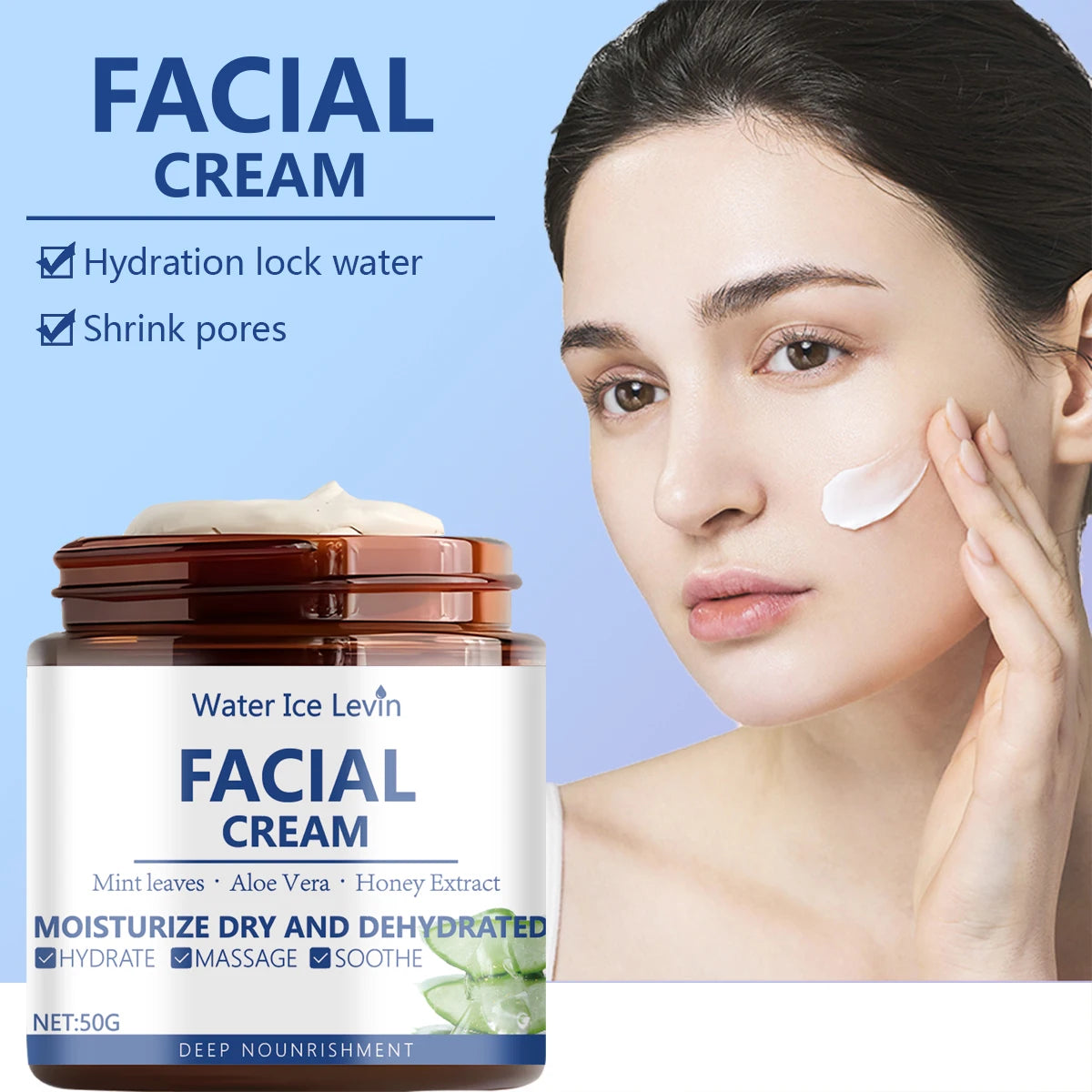 Face Cream, Natural Honey + Aloe Vera Double Extract Essence, Deep Hydration and Moisture Locking, Ice Cream Texture, Forming Moisturizing Cream