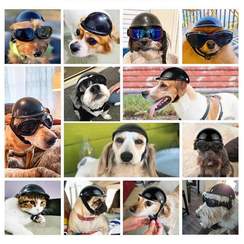 Pet Safety Suit Motorcycle Dog Helmet With Sunglasses Cool Fashion Cool Pet Dog Hat Helmet S/M Size Pet Protect Ridding Cap
