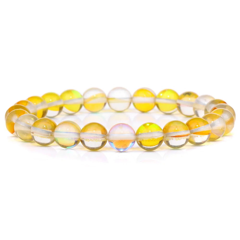 Moonstone Stone Beads Bracelet Natural Stone Crystals Bracelet Colorful Beaded Healing Trendy Jewelry Men Women Elastic Bangles