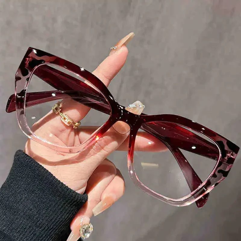 Women's Fashion Glasses Anti-Blue Light Trendy Luxury Large Frame Cat Eye Presbyopia Glasses Full Frame Premium Color Blocked
