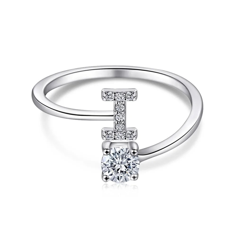 925 Sterling Silver Initial Rings for Women Girls, Adjustable Initial Rings Cubic Zirconia Stackable Alphabet Letter Rings Gift