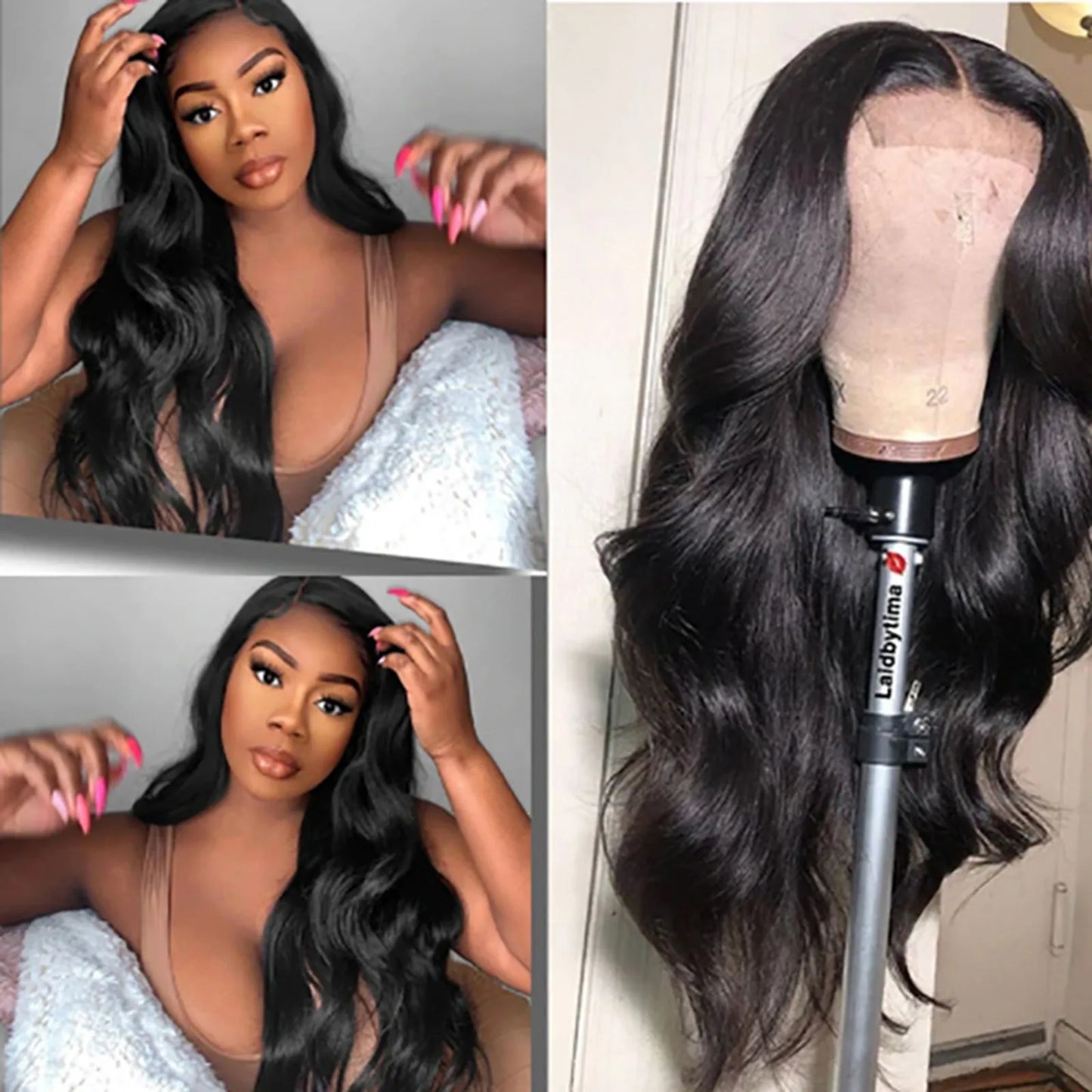 Premium Natural Black Wavy Synthetic Wig for Women Middle Part Curly Natural Looking 22 Inch Long Full Volume