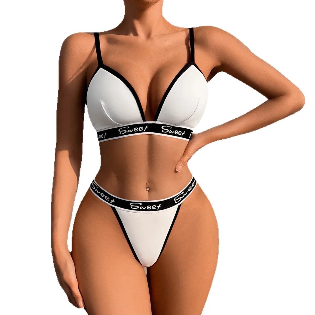 Women Sexy Underwear 2 Pcs Set Low Rise Letter Embroidery Sexy Lingerie Sets Breathable Comfort Elegant Thongs And Bras Outfits