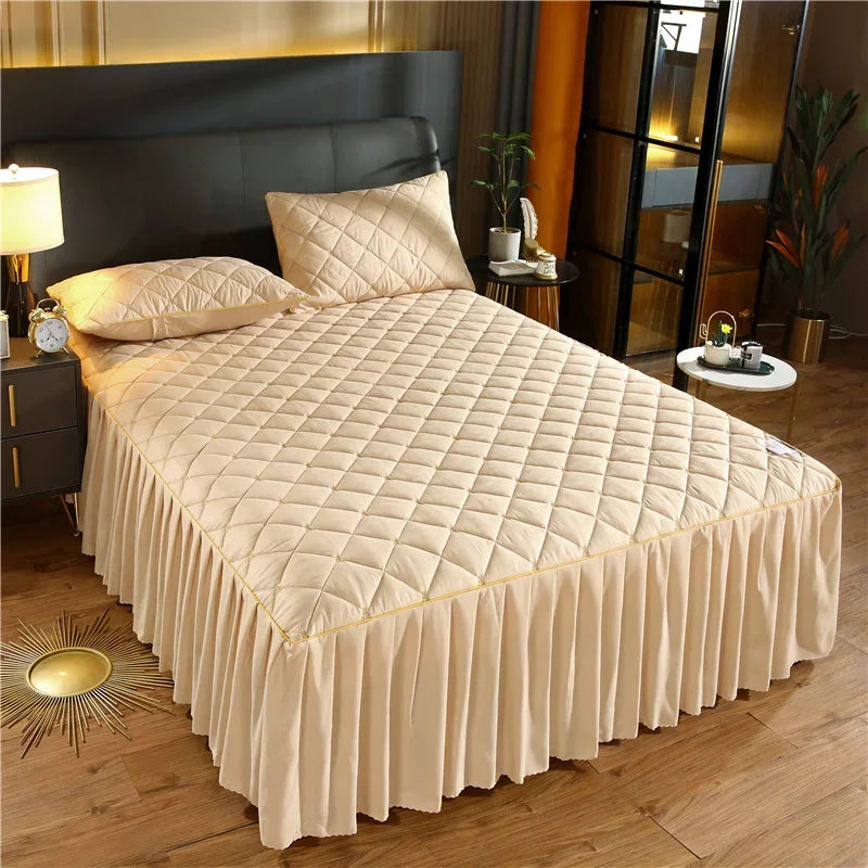 Luxury Thicken Pink Quilted Bed Spread Queen Size Nordic High Quality Pleated Edge Bedspread on The Bed Embroidery Bedspreads