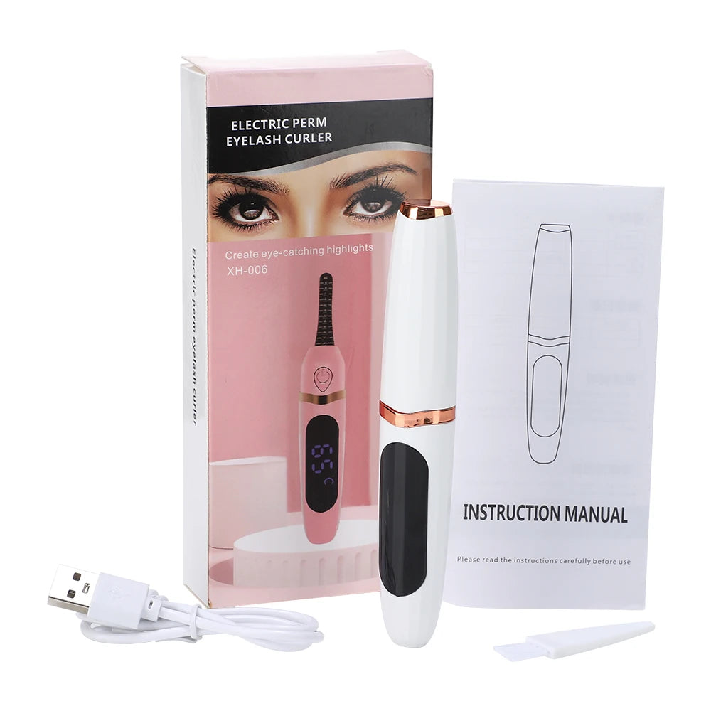 Heated Eyelash Curler Pen with Comb Electric Digital yelash Curling Device Rechargeable Beauty Makeup Tool 3 Temperature Modes