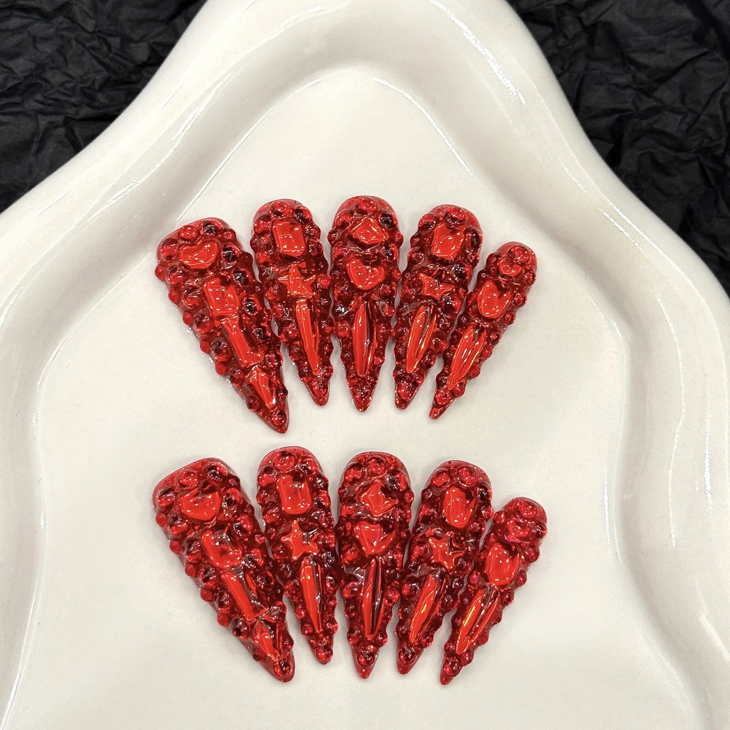 Handmade Press On Nails Luxury Long Fake Nails Stiletto Wearable Full Flash Rhinestones False Nails With Designs Almond Nail Tip