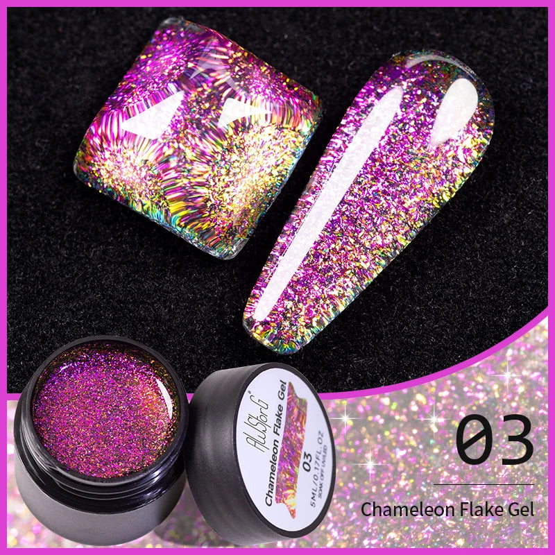 BOZLIN Chameleon Flake Gel Nail Polish Spring Color Sparkling Sequins Soak Off UV Glitter Gel Varnish Nail Art Decoration 5ML