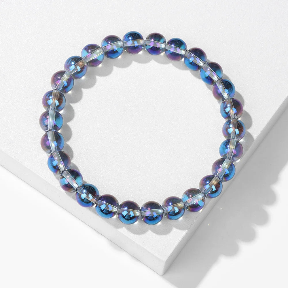 Moonstone Stone Beads Bracelet Natural Stone Crystals Bracelet Colorful Beaded Healing Trendy Jewelry Men Women Elastic Bangles