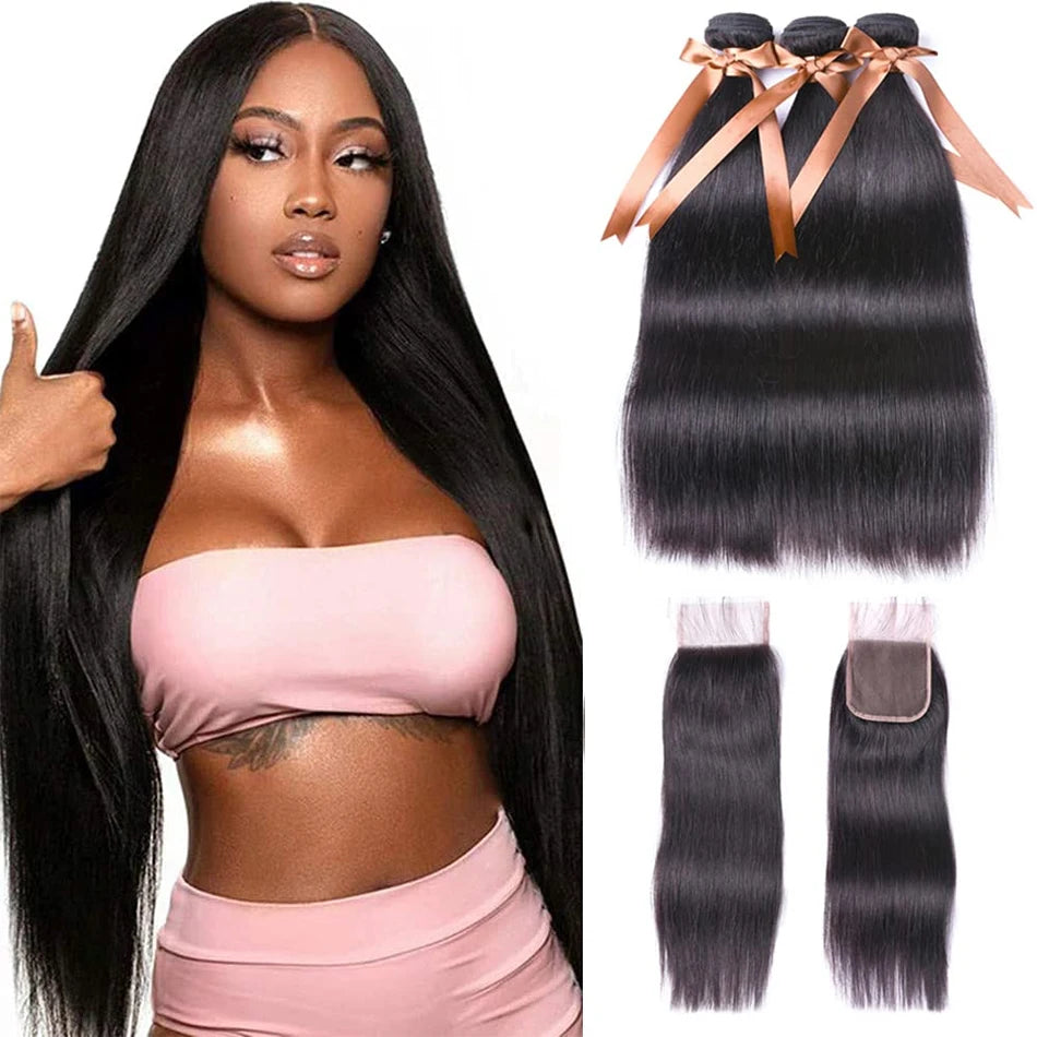 Bundles With Clossure Bone Straight Human Hair Bundles With Closure Bundles With13x4 Frontal Tissage Humain Hair Extensions