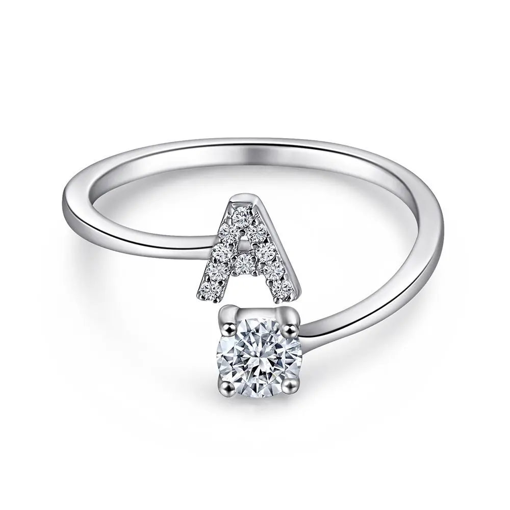 925 Sterling Silver Initial Rings for Women Girls, Adjustable Initial Rings Cubic Zirconia Stackable Alphabet Letter Rings Gift