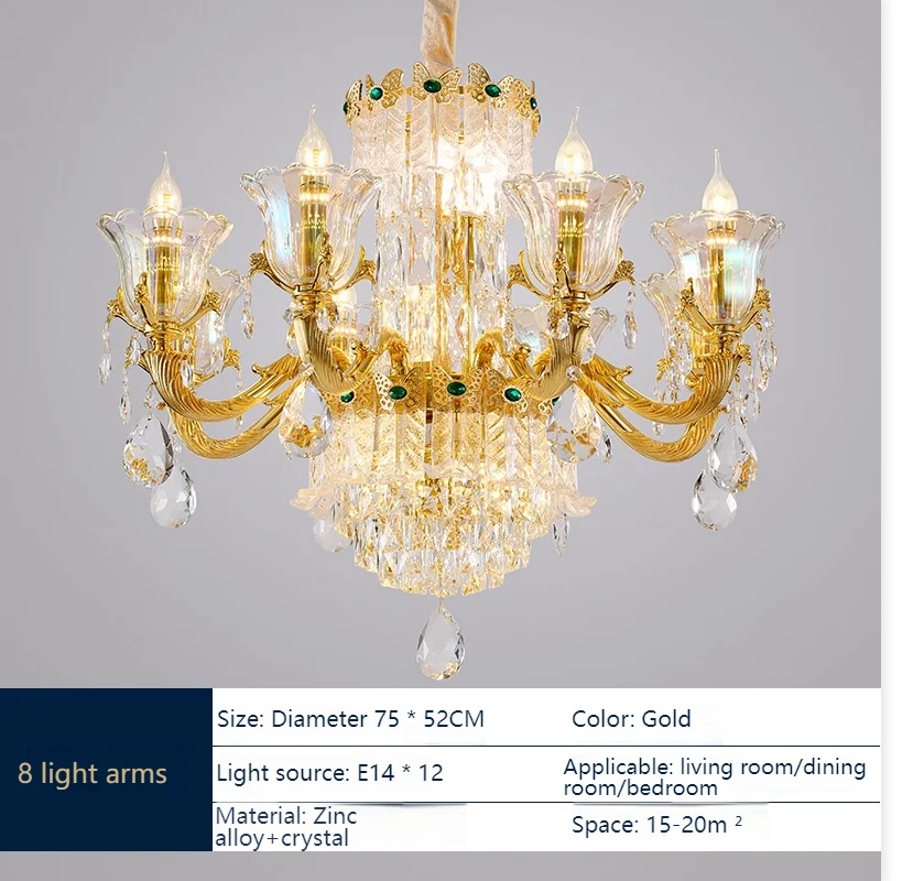 Luxury Living Room Clean Crystal Chandelier Light Luxury European Style Atmospheric French Villa Hall Golden Chandelier Hot