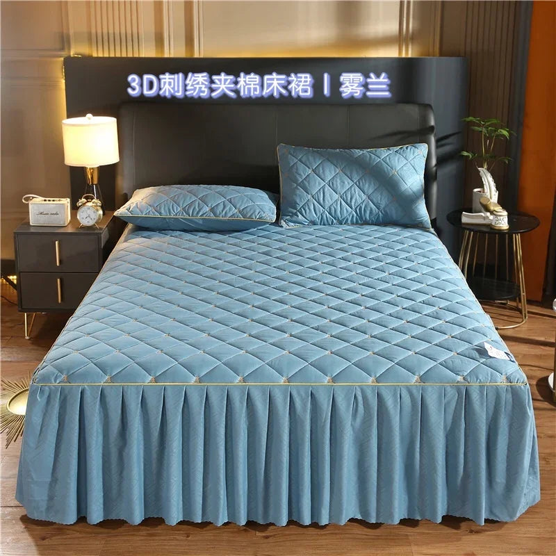 Luxury Thicken Pink Quilted Bed Spread Queen Size Nordic High Quality Pleated Edge Bedspread on The Bed Embroidery Bedspreads