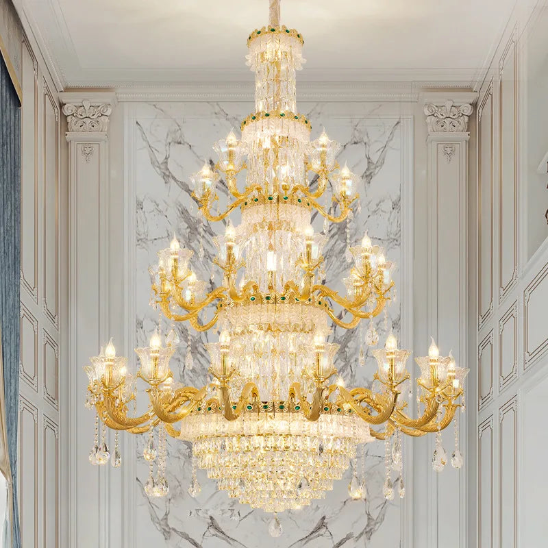 Luxury Living Room Clean Crystal Chandelier Light Luxury European Style Atmospheric French Villa Hall Golden Chandelier Hot