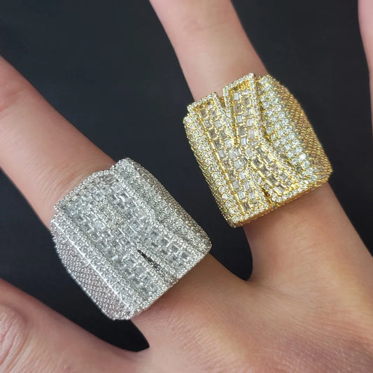 Custom Initial&Number Ring For Men Women Iced Out Baguettecz Cubic Zircon Letter Rings Fashion Hip Hop Jewelry Party Gifts