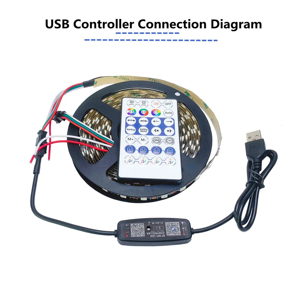 LED Strip Light WS2812B 1M-5M RGB 5050 String Flexible Lamp Tape DC 5V USB Bluetooth Control TV Backlight Home Party Decoration