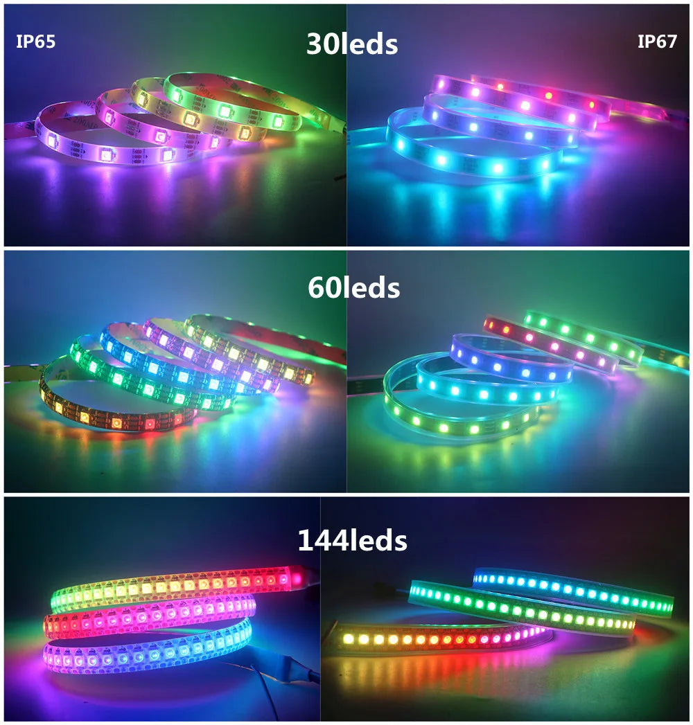 LED Strip Light WS2812B 1M-5M RGB 5050 String Flexible Lamp Tape DC 5V USB Bluetooth Control TV Backlight Home Party Decoration