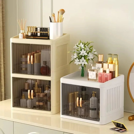 Foldable Cosmetics Storage Boxes Household Bathroom Miscellaneous Storage Box Double Door No Assembly Required Organizer Case