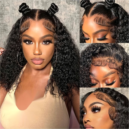 Kinky Curly 13x4 Brown Lace Front  Human Hair Wig for Women 150% Density 12Inch