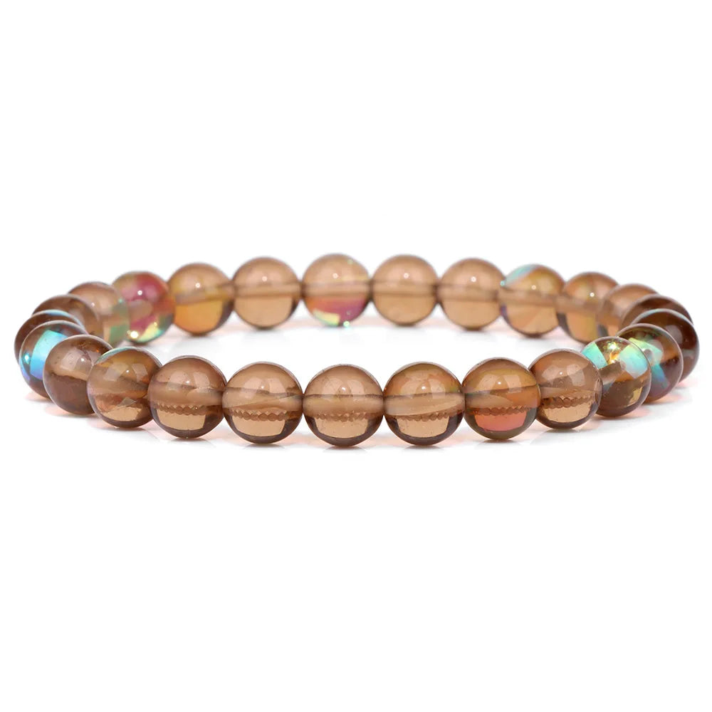 Moonstone Stone Beads Bracelet Natural Stone Crystals Bracelet Colorful Beaded Healing Trendy Jewelry Men Women Elastic Bangles