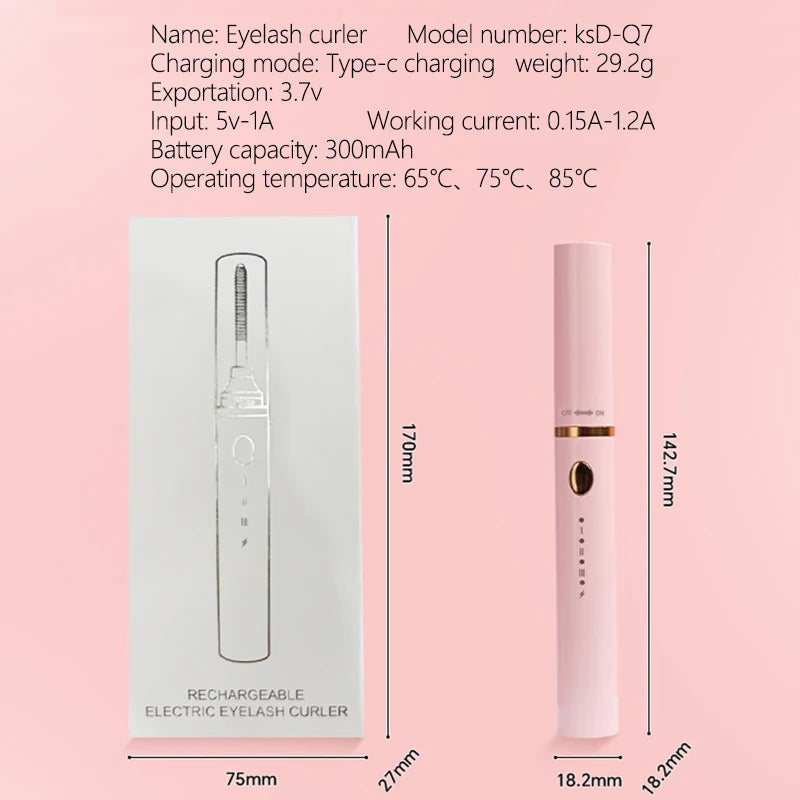 3-in-1 Heated Eyelash Curler - USB Rechargeable with 3 Brush Heads & Temp Settings