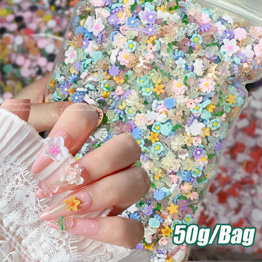 1 Bag Butterfly Flower Nail Charms 3D Mix Colorful Resin Nail Art Tips Nail Gems DIY Flatback Manicure Nail Art Decoration Parts