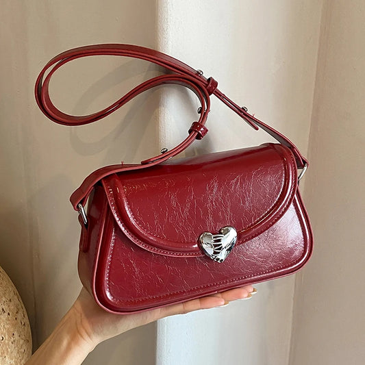 Texture Pu Leather Shoulder Bags For Women Trendy Versatile Love Crossbody Bag Fashion Simple Commuting Shopping Female Purses