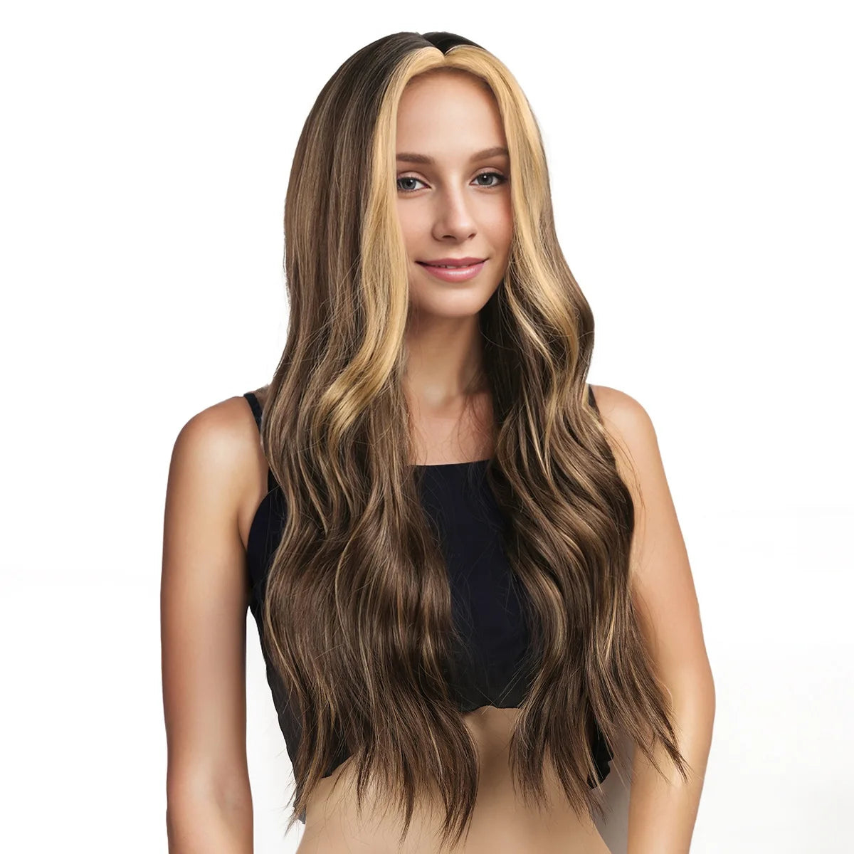 New European and American wig for women with middle parting, large curly long hair, pickling gradient color, Donlong high temper