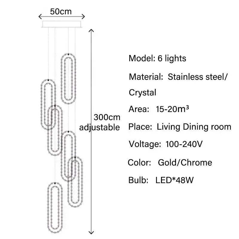 Luxury Crystal Led Pendant Lights Villa Stairs Living Room Lighting Decor Chandelier Indoor Hotel Loft Hanging Lights Fixture