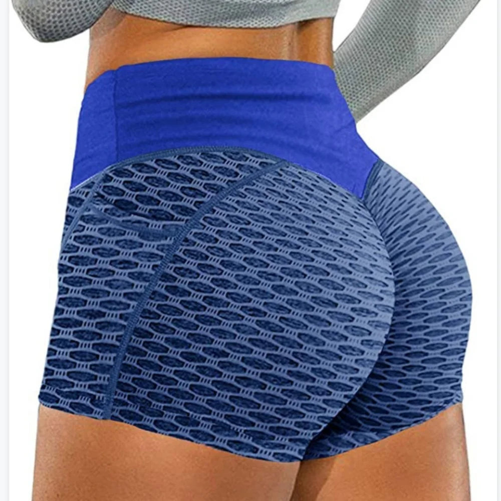 Women High Waist Honeycomb Yoga Shorts Breathable Workout Elastic Buttocks Sportswear Impact Fitness Gym Leggings With Pocket