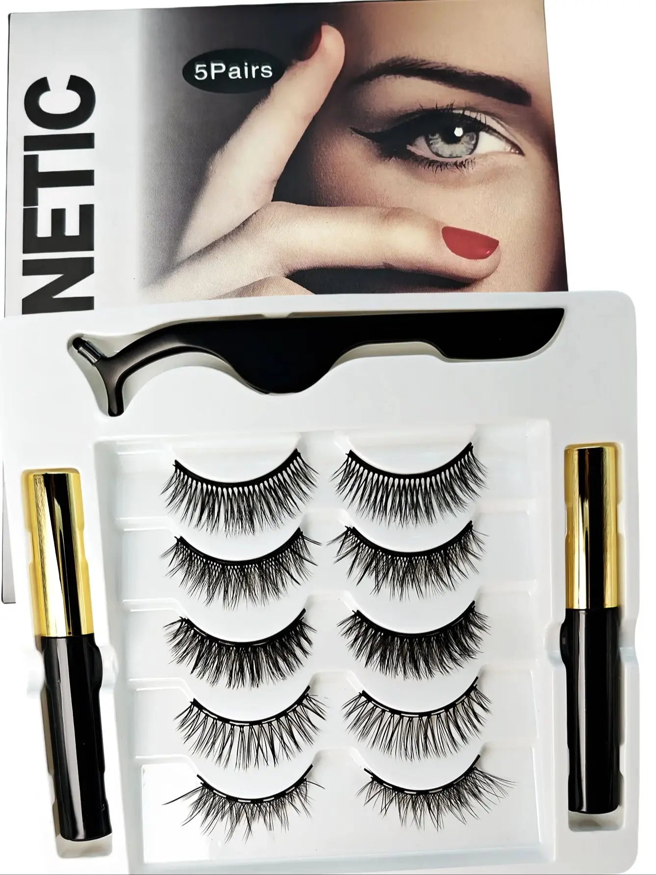 Magnetic Eyelashes With Eyeliner Kit, 5 Pairs Natural Looking Magnetic Lashes, Easy To Wear False Eyelash Set, No Glue Needed