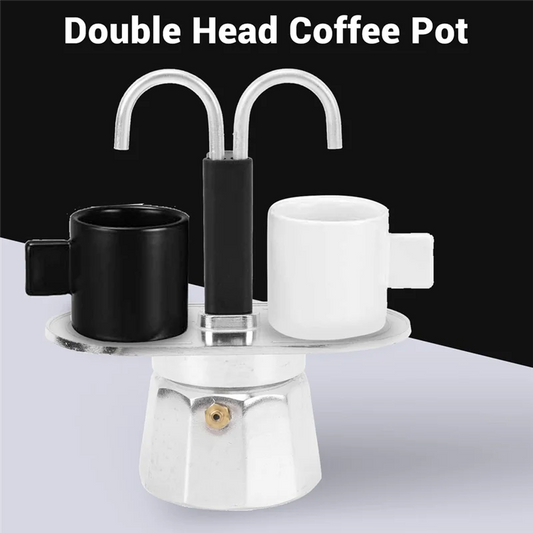 A52Z Top 2 Cup Coffee Maker, 100Ml Mini Coffee Pot Double-Head Aluminum Stovetop Espresso Maker For Home Cafe Office Use