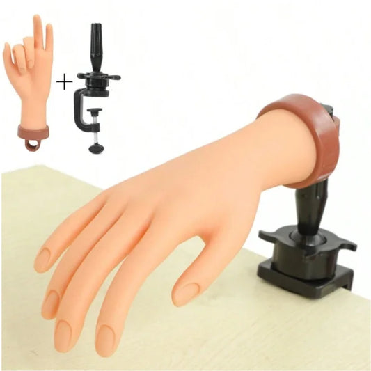 Nail Art Practice Hand Set With Acrylic Nails Practice Hand Support & Pvc Hand Model 1pc, False Nail Of Bendable & Realistic