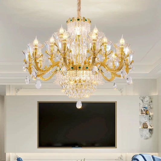 Luxury Living Room Clean Crystal Chandelier Light Luxury European Style Atmospheric French Villa Hall Golden Chandelier Hot