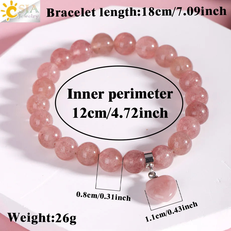 Natural Stone Beads Bracelet for Women Heart Charm Amethysts Crystal Quartzs Tiger Eye Elastic Bangles Reiki Jewelry Gift H543