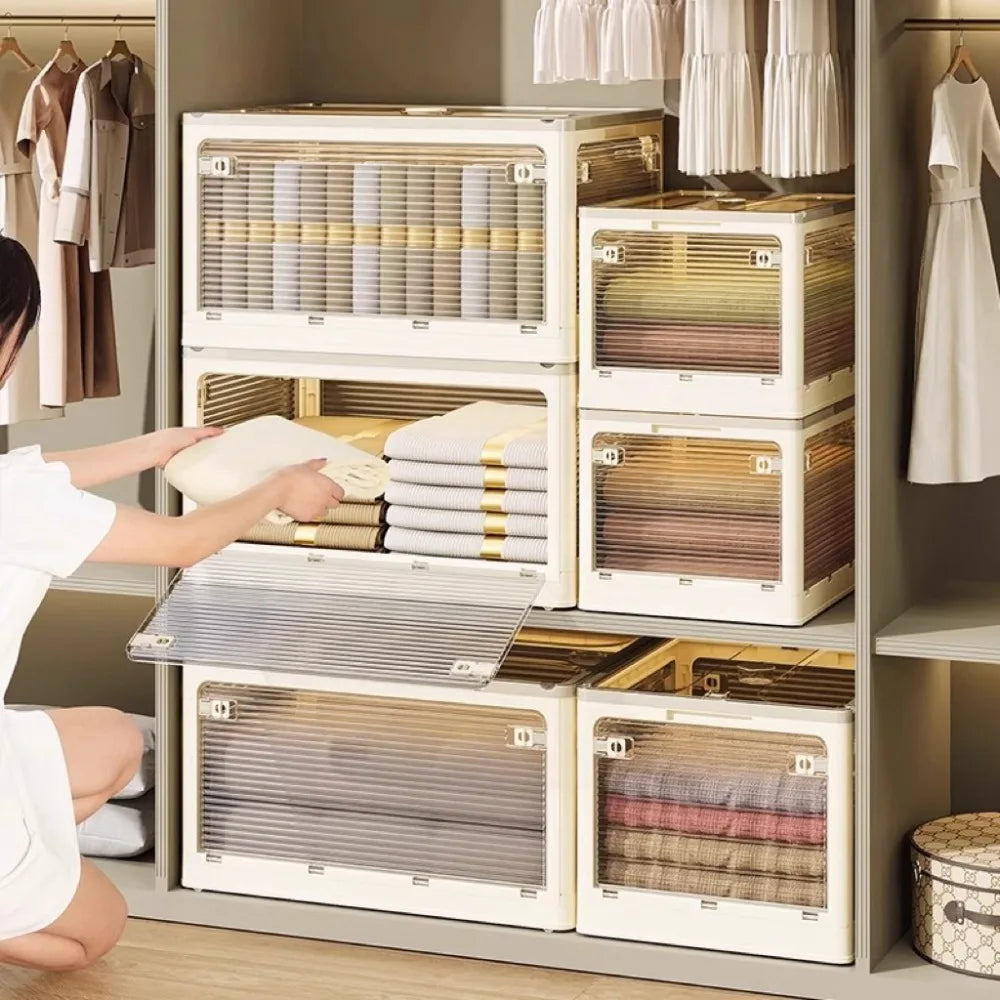 Foldable Storage Box with Clear Door - Spacious, Durable, and Easy-to-Assemble - Ideal for Organizing Clothes, Books, Toys