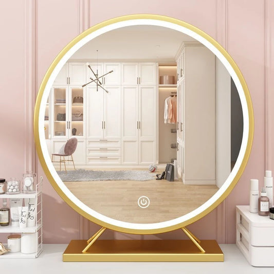 Led Makeup Home Decor Decorative Mirrors Photography Aesthetic Gold Toilet Mirrors Round Plastic Home Espejo Cosmético MHHZJ