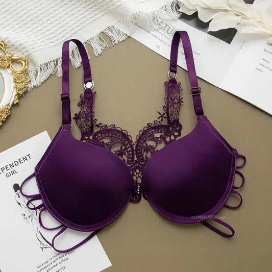 Sexy Woman Silky Underwear Comfortable Adjustable Bra Underwire Back Floral Embroidery Seamless Bra for Women Intimate Sleepwear