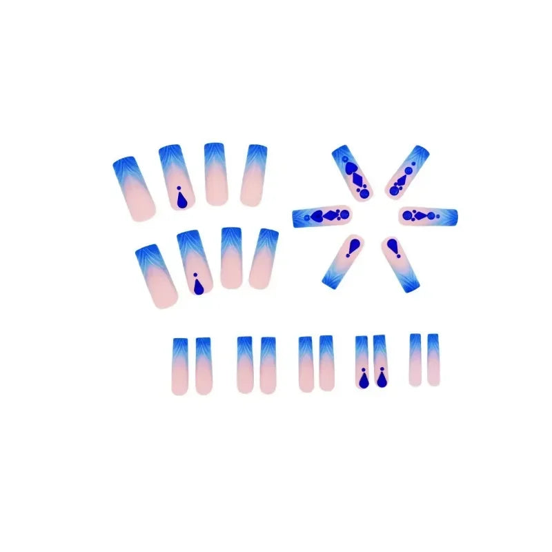 24 Pcs Square Extra Long French Press on Nails Acrylic False Nails with Tools 2025 3D Blue Mermaid Design False Nails with Glue