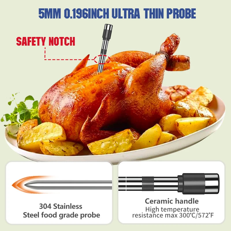 Meat Thermometer Wireless Probe Bluetooth Digital Food Thermometer Support Mobile APP With LCD Screen for Oven Smoker BBQ Grill