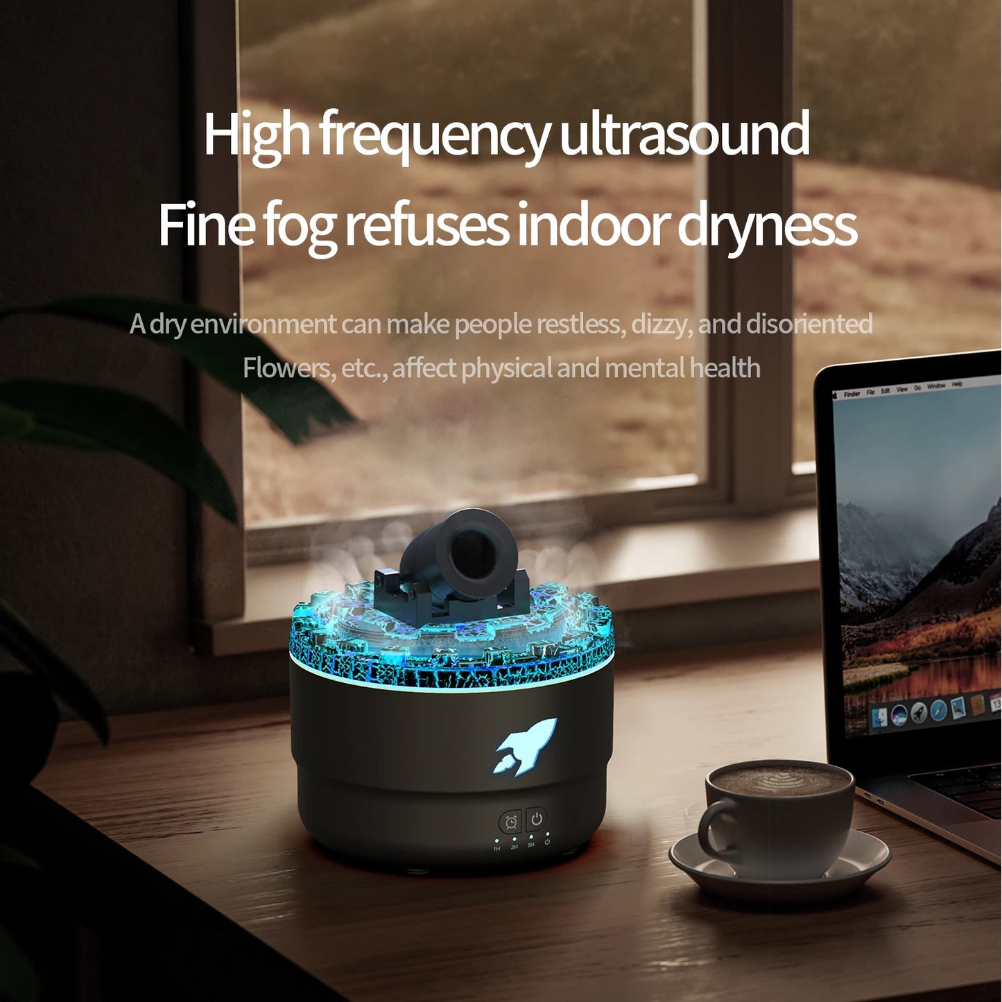 Mini Desktop Air Humidifier Creative Volcano Cannons Aroma Machine Home Desktop Silent Essential Oil Diffuser 3 Gear Timer