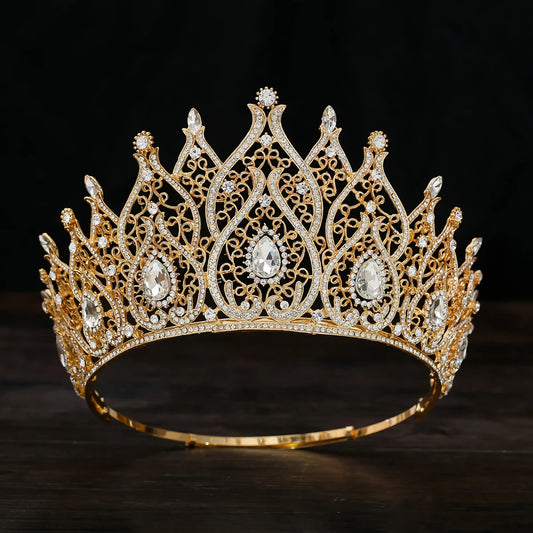Jeweled Baroque Queen Crown - Rhinestone Wedding Crowns and Tiaras for Women, Costume Party Hair Accessories with Gemstones,Vic
