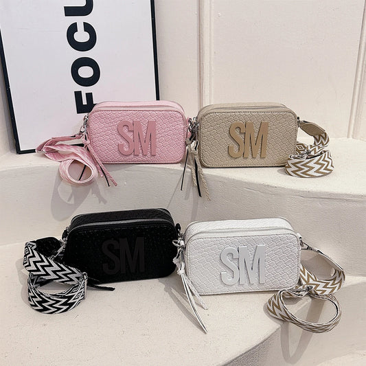Women's Woven Crossbody Bag 3D Embellished PU Shoulder Purse with Solid Color & Tassels Roomy Zip Closure Daily Use Shoulder Bag