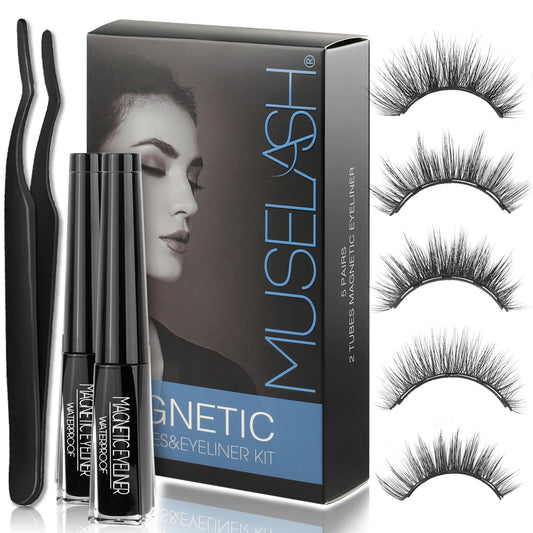3D Magnetic Eyelashes with Eyeliner Kit 5 Pairs Reusable False Eyelashes Natural Look Magnetic Lashes