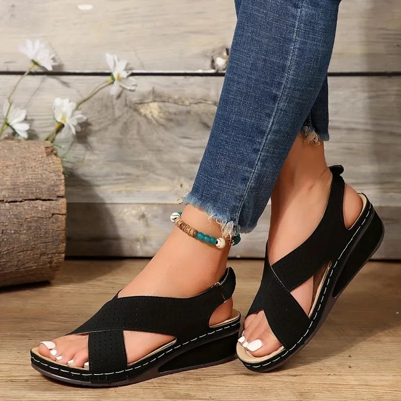 2024 Women Shoes  New Sandals Peep Toe Shoes Woman Retro Women Shoe Thick Bottom Sandals Platform Comfortable Large Size Shoes