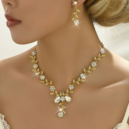 Bridal Rhinestone Jewelry Set for Women, Crystal Necklace and Earrings Set, Wedding Prom Accessories, Sparkling Statement Jewelr