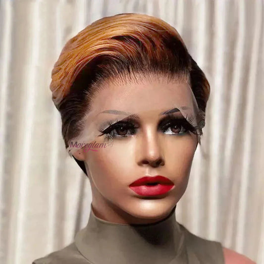Ombre Human Hair Wigs For Women Bone Straight Bob Wig Remy T Part Transparent Lace Natural Preplucked Pixie Cut Perruque Femme
