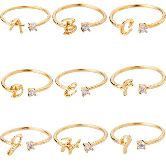 Tiny Initial Letter Rings For Women Stainless Steel A-Z Letters Adjustable Ring Female Christmas Aesthetic Jewelry bijoux femme